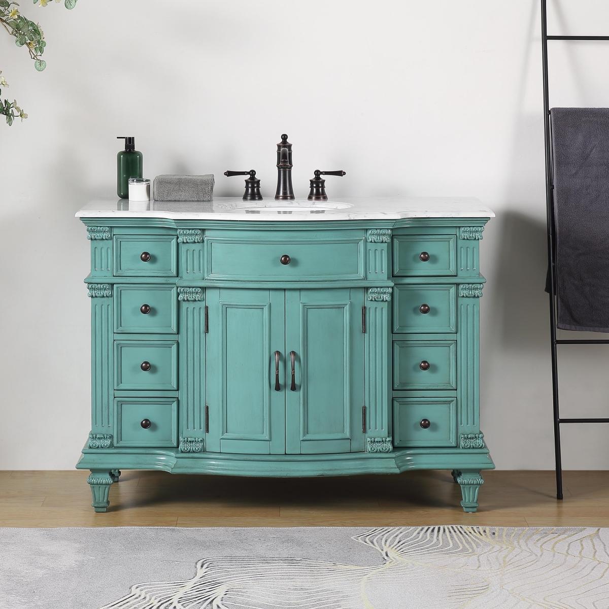 V0277NW48C 48 in. Carrara White Marble Top Single Sink Bathroom Vanity