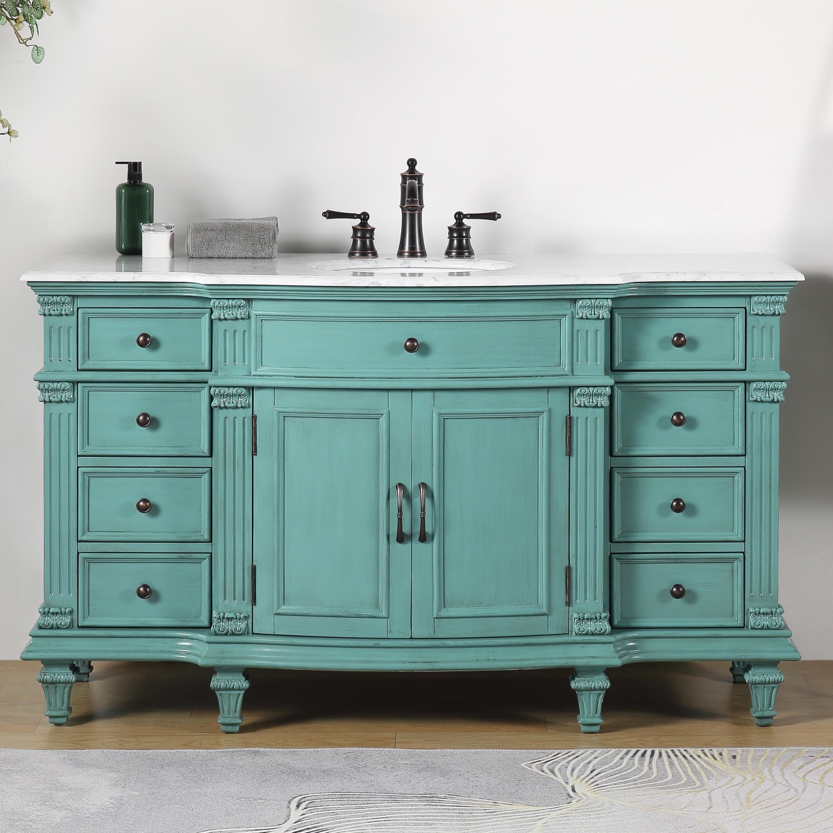 V0277NW60C 60 in. Carrara White Marble Top Single Sink Bathroom Vanity