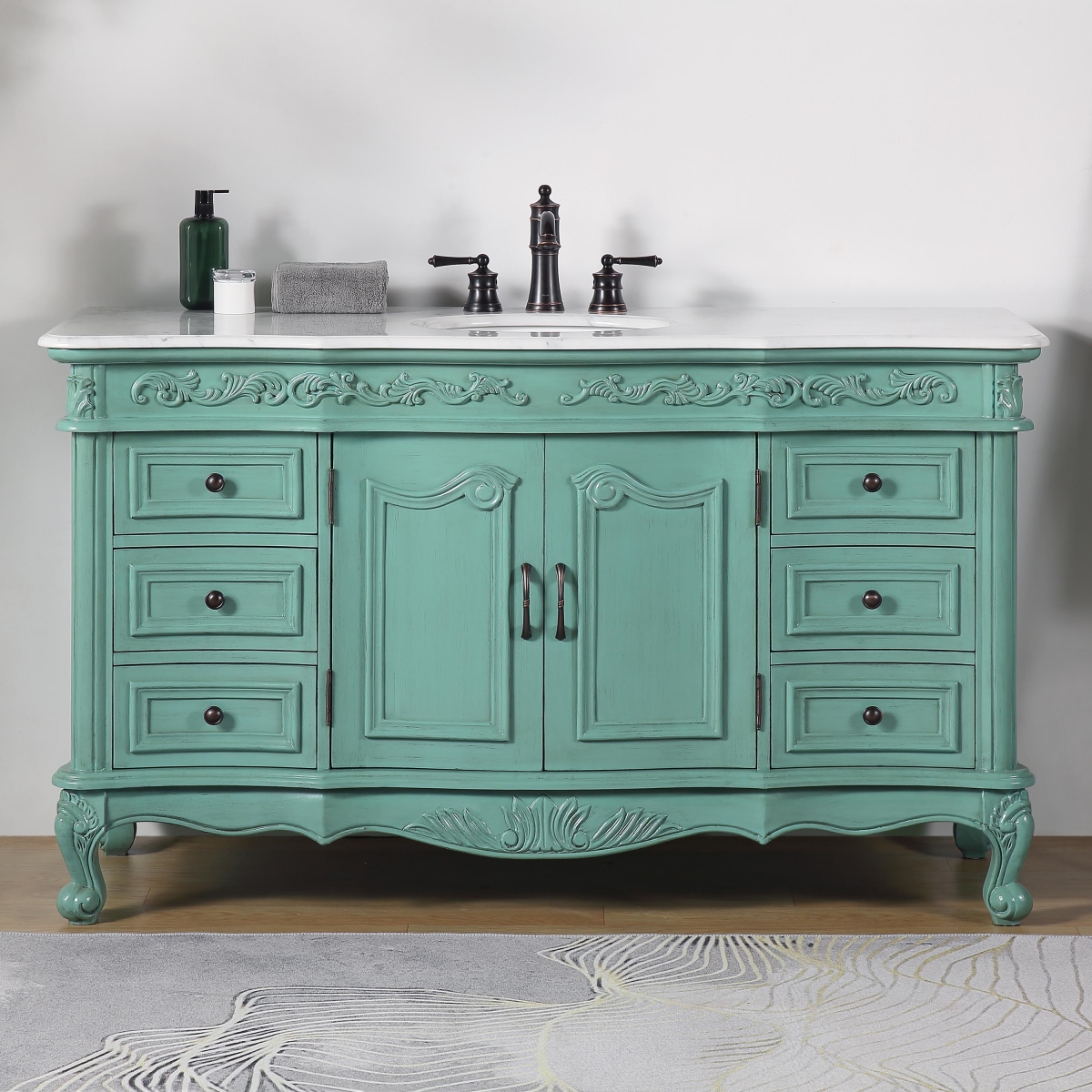60 in. Carrara White Marble Top Single Sink Bathroom Vanity