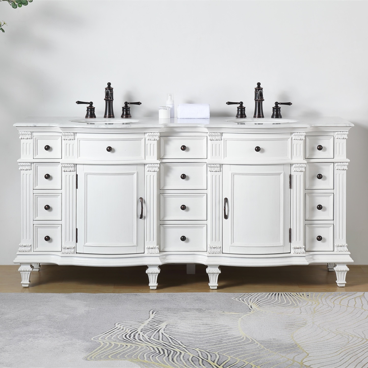 V0722WW72D 72 in. Carrara White Marble Top Double Sink Bathroom Vanity