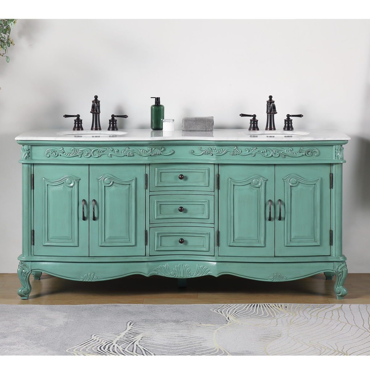 72 in. Carrara White Marble Top Double Sink Bathroom Vanity