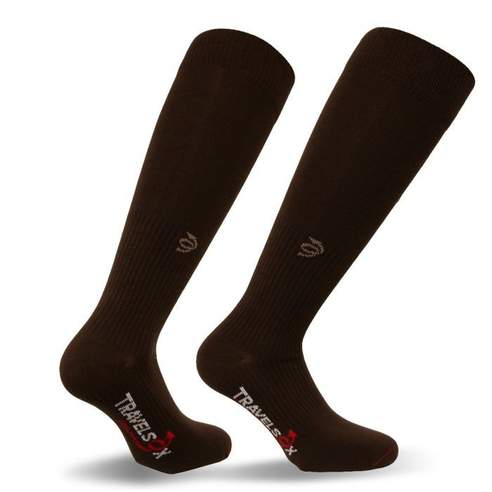 TS1000-BR-MD Travelsox Patented Graduated Compression OTC Flight Travel Socks, Brown - Medium