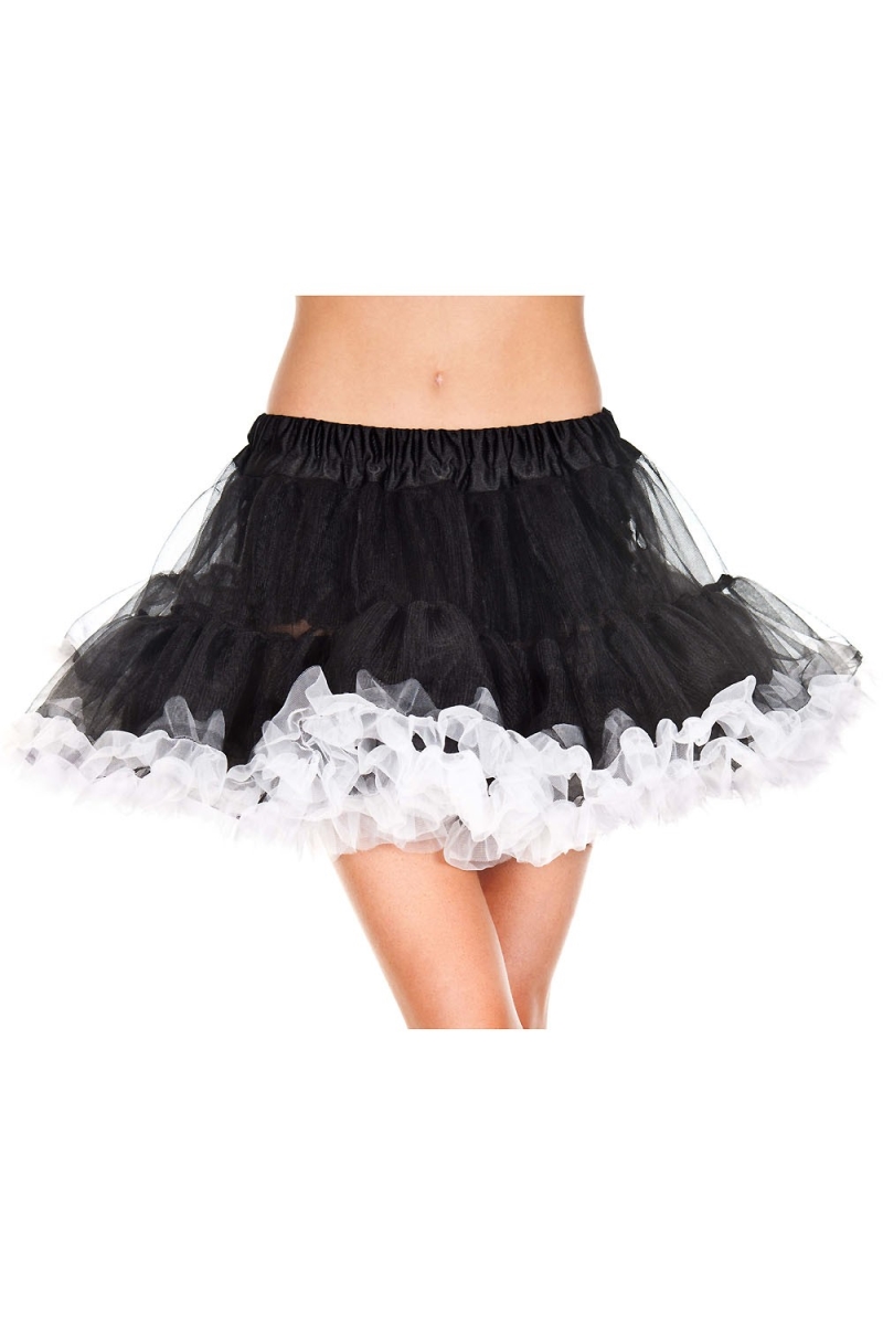 Picture of Music Legs 715-BLACK-WHITE Contrast Colored Trim Petticoat, Black & White