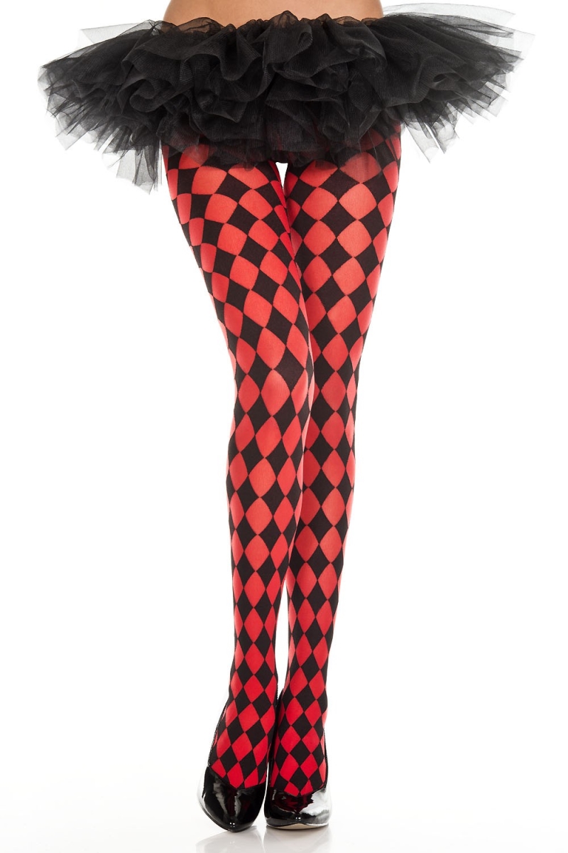 7094-BLACK-RED Harlequin Pantyhose, Black & Red