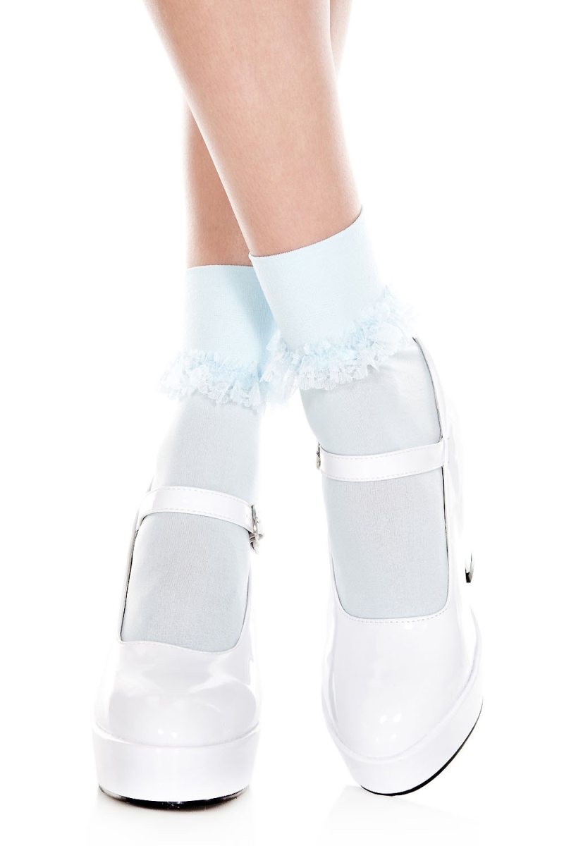 Opaque Ankle High with Ruffle Trim Socks - Baby Blue