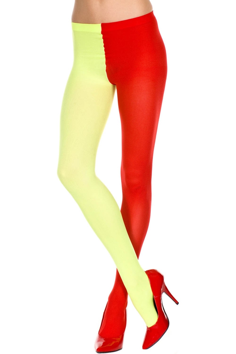 748-RED-YELLOW Opaque Jester Tights, Red & Yellow