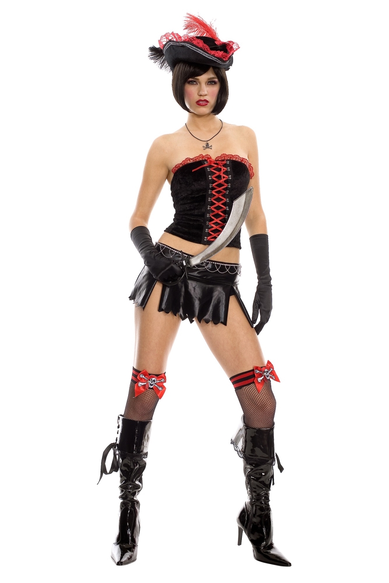 70217-ML Sexy Gothic Lace Up Pirate Costume, Medium & Large