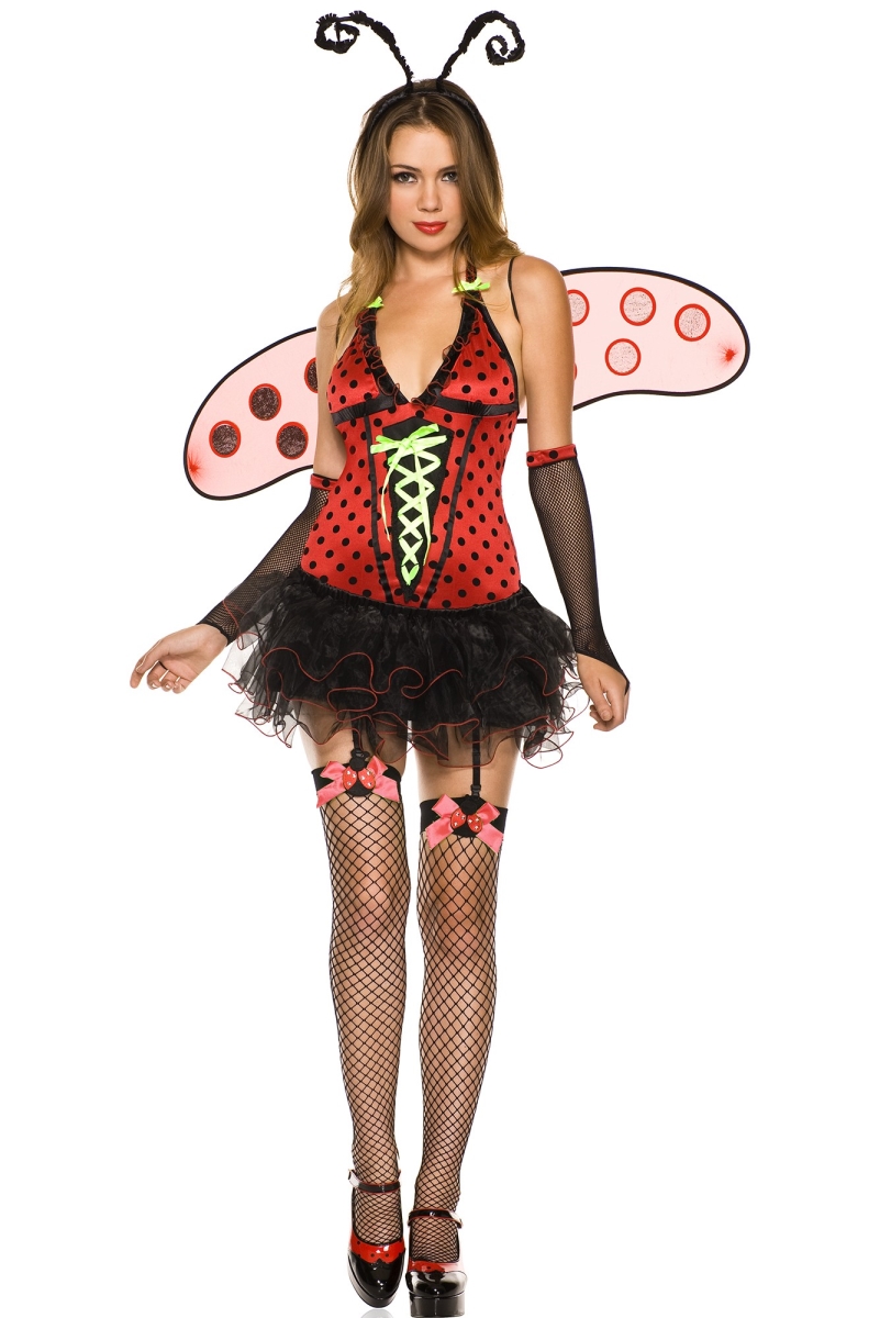 4 Piece Halter with Lace Up Front & Attached Tutu Dress Costume, Medium & Large