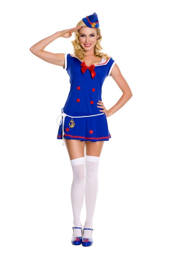 70421-ML 3 Piece Sassy Sailor Collared Dress Costume, Medium & Large