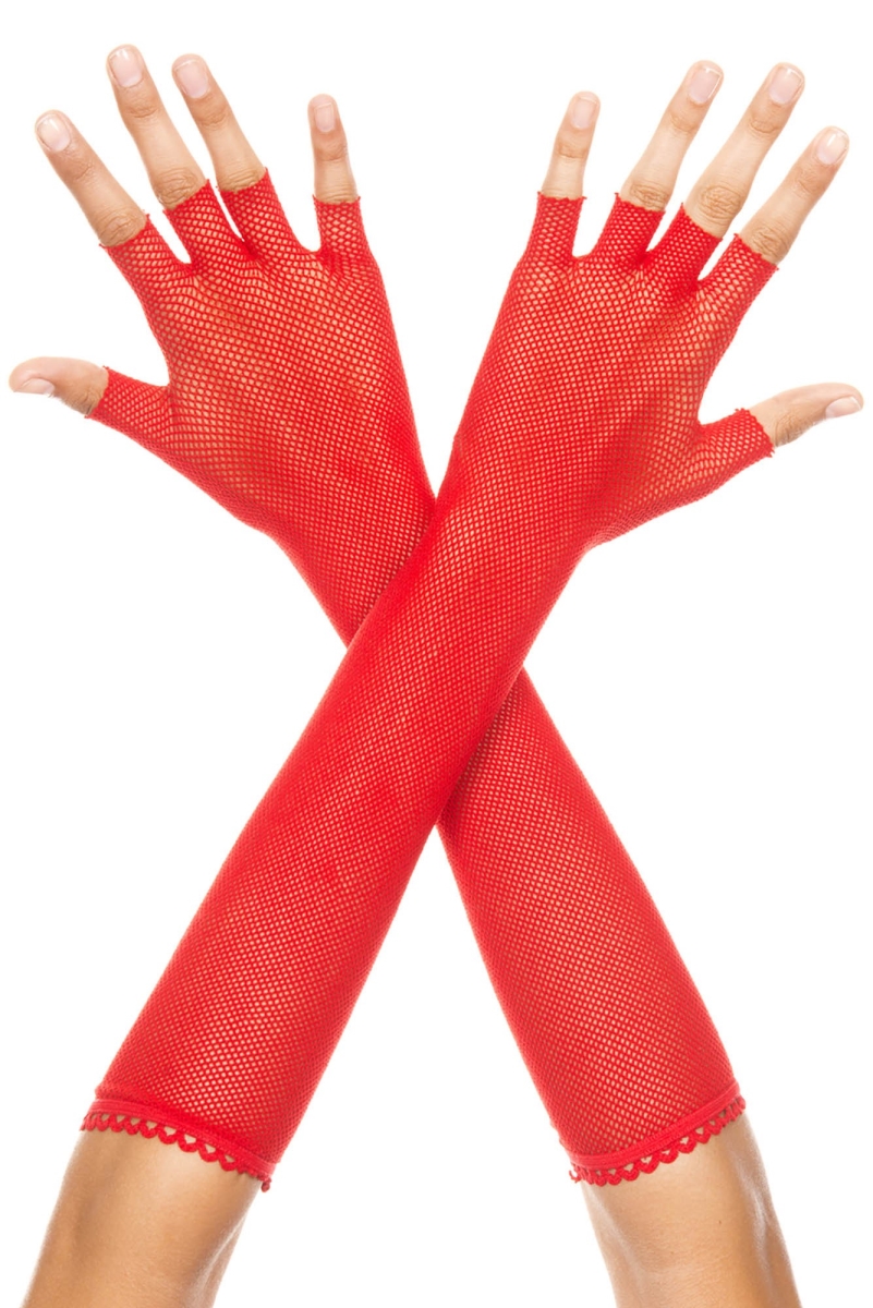 Picture of Music Legs 412-RED Fingerless Fishnet Warmers Gloves - Red