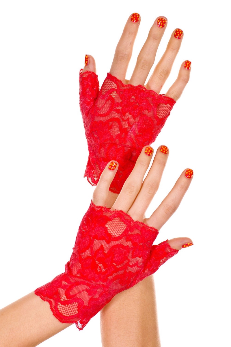 Picture of Music Legs 416-RED Lace Fingerless Gloves - Red