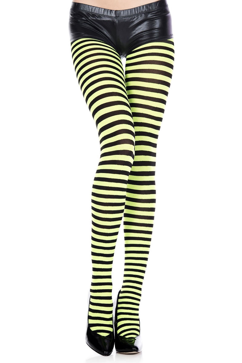 7471-BLK-NGREEN Striped Tights - Black & Neon Green