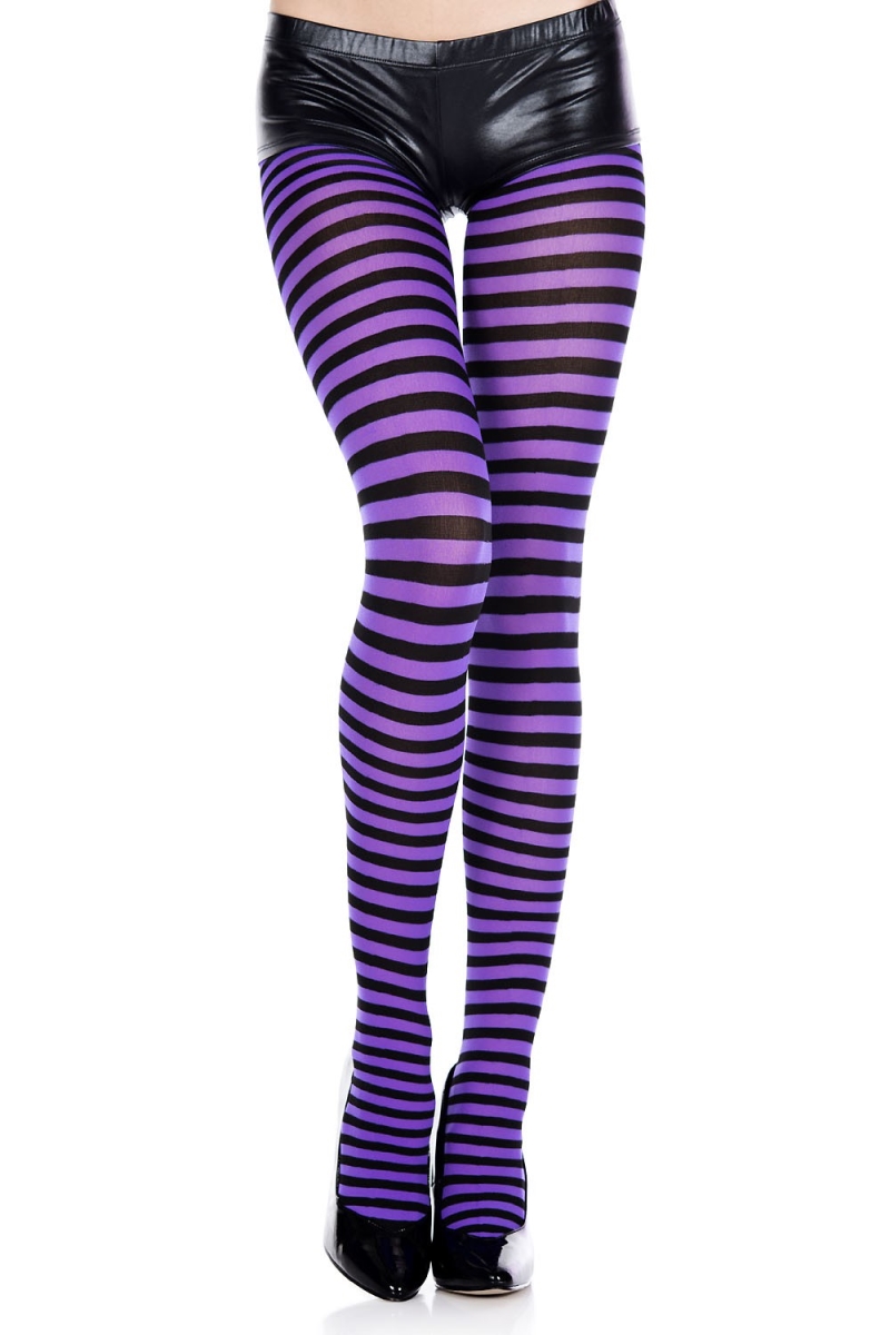 7471-BLK-PPL Striped Tights - Black & Purple