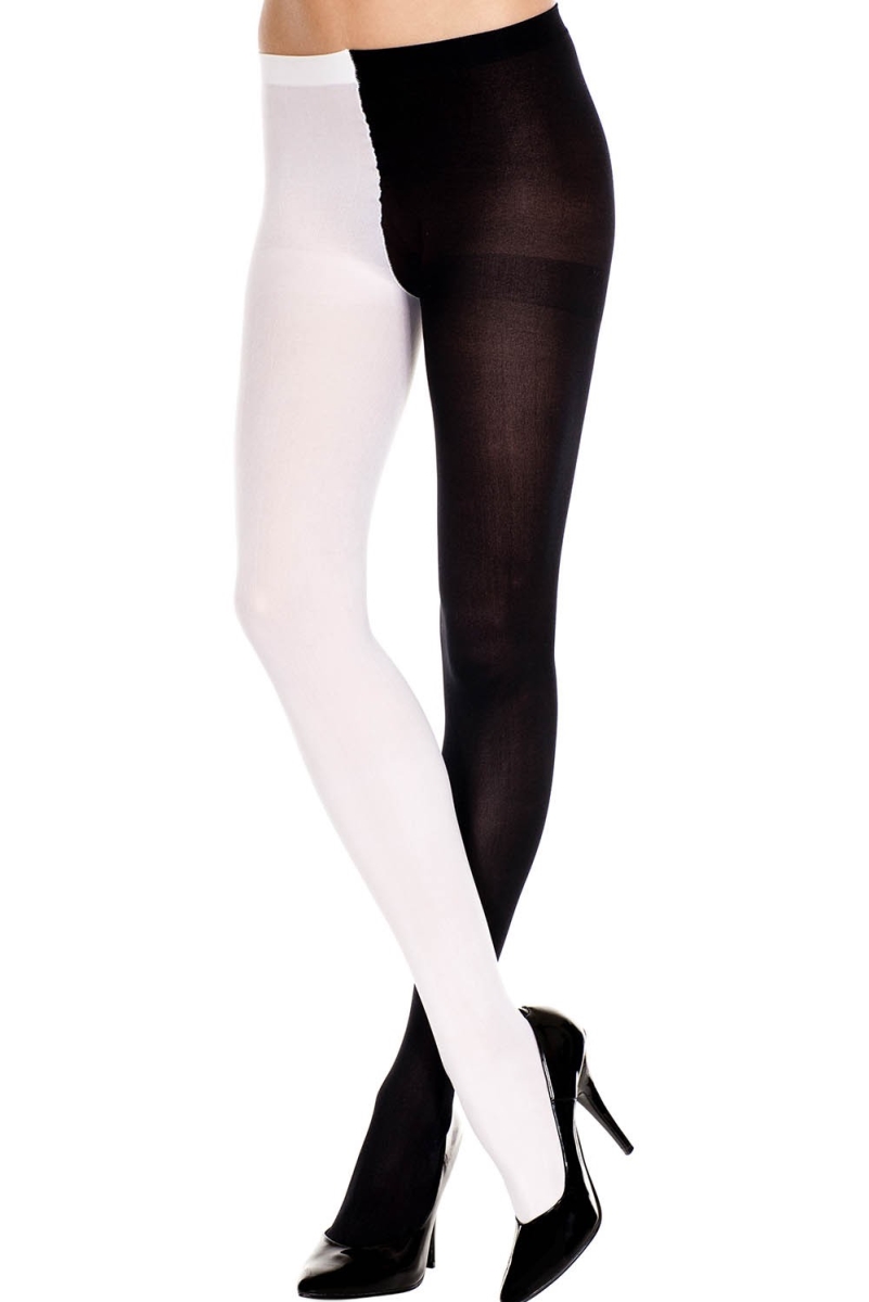 748-BLACK-WHITE Opaque Jester Tights - Black & White