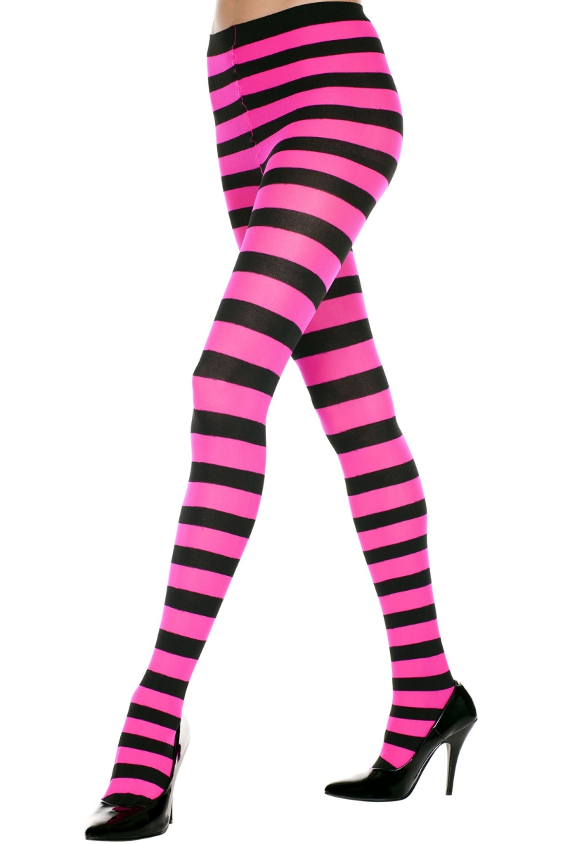 7419-BLK-PINK Wide Striped Tights - Black & Pink