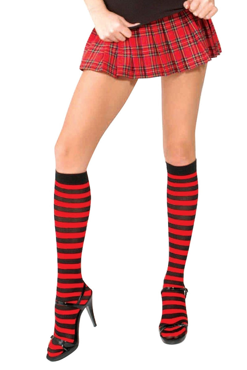 Picture of Music Legs 5741-BLACK-RED Striped Knee High Socks - Black & Red