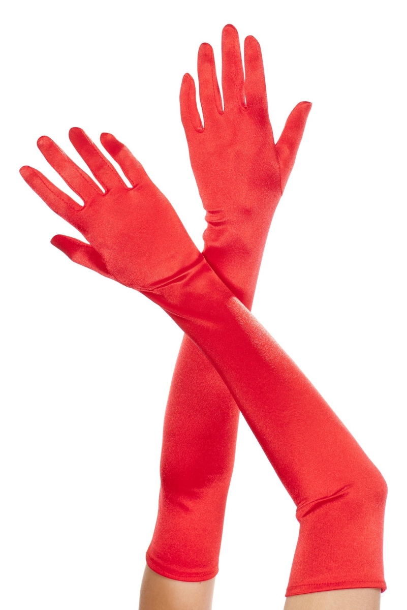 Extra Long Satin Gloves - Red