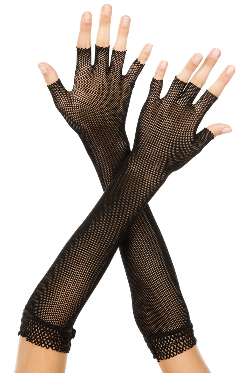 Picture of Music Legs 411-BLACK Elbow Length Fingerless Fishnet Warmers Gloves - Black
