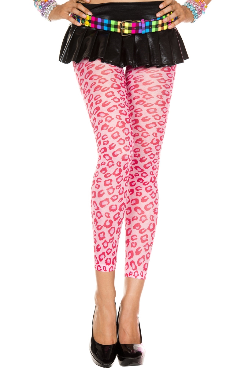 35807-WHITE-NPINK Cheetah Print Leggings - White & Neon Pink