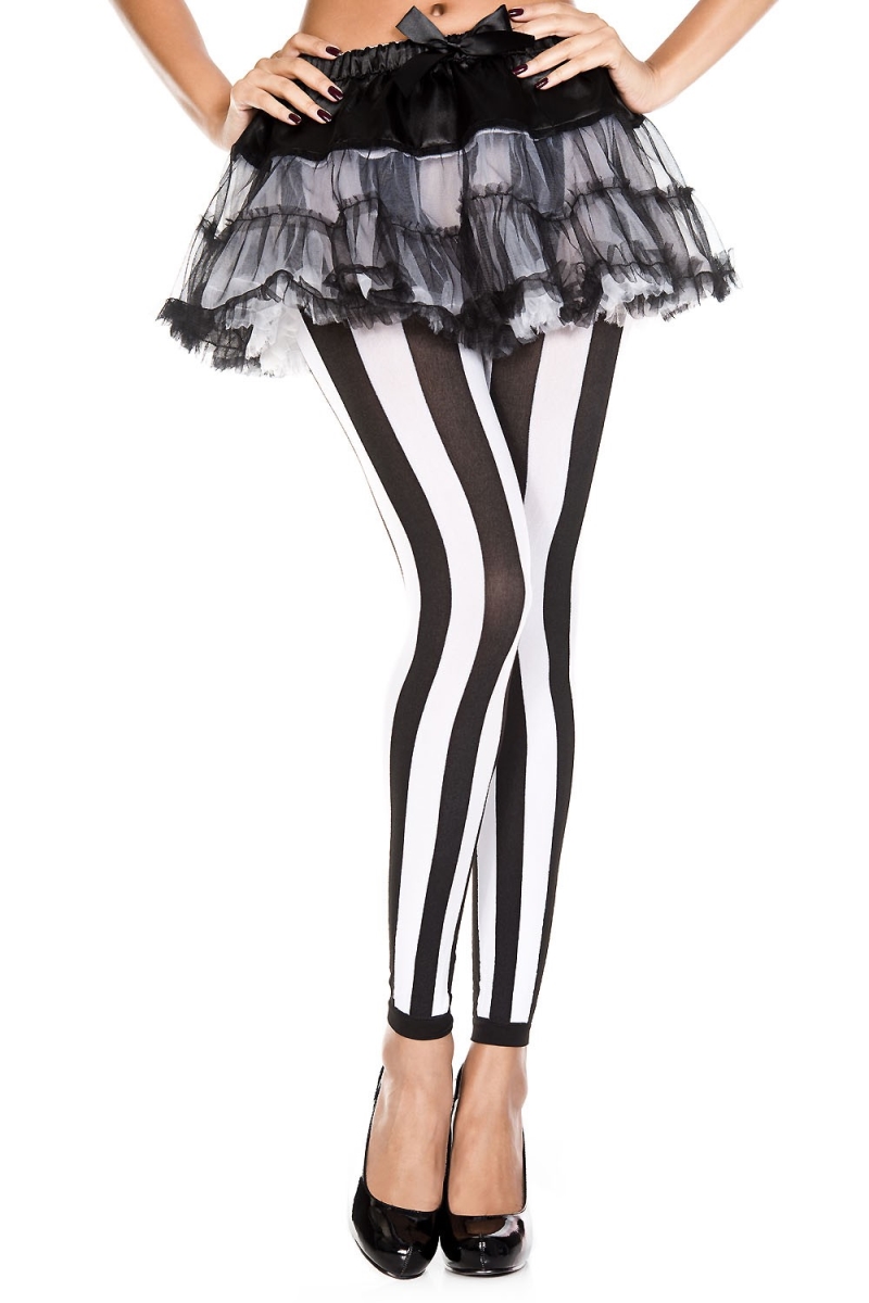 35219-BLACK-WHITE Vertical Striped Leggings, Black & White