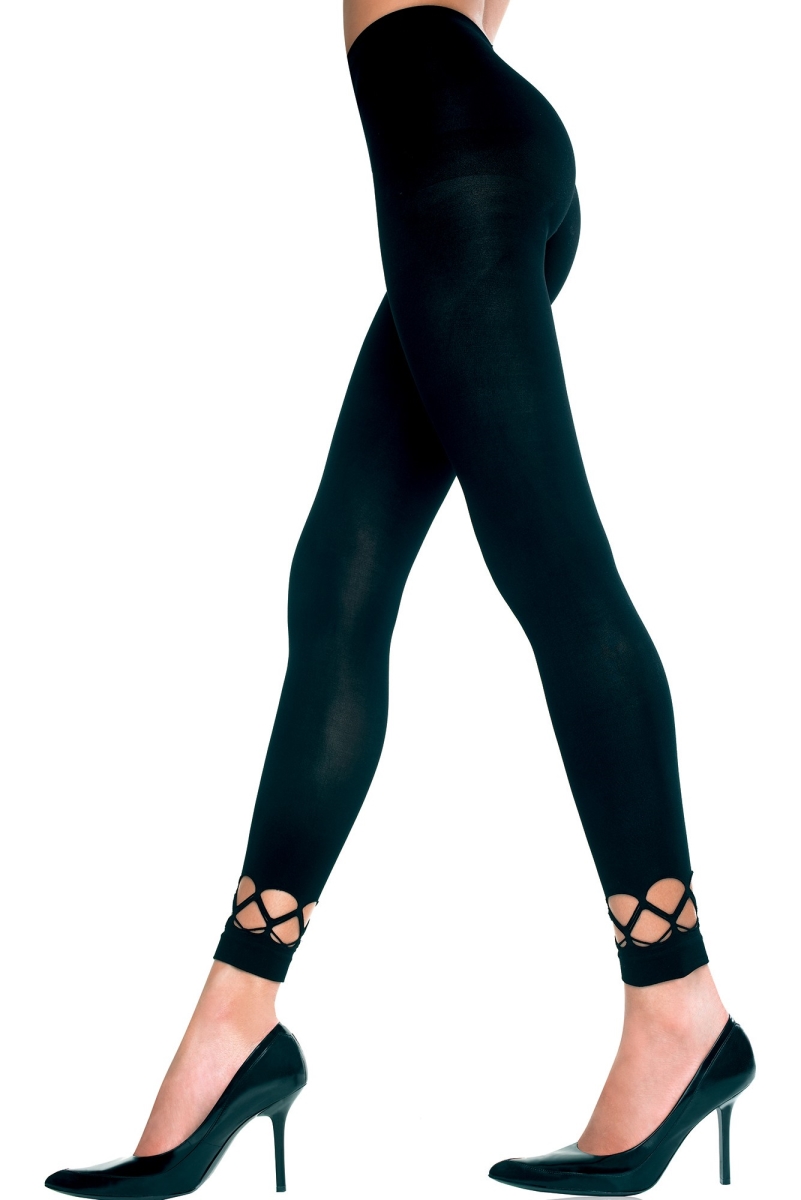 Crochet Ankle Spandex Opaque Leggings, Black