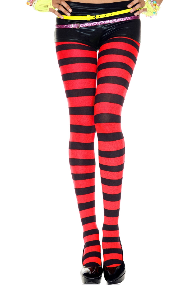 7419-BLK-RED Wide Striped Tights, Black & Red