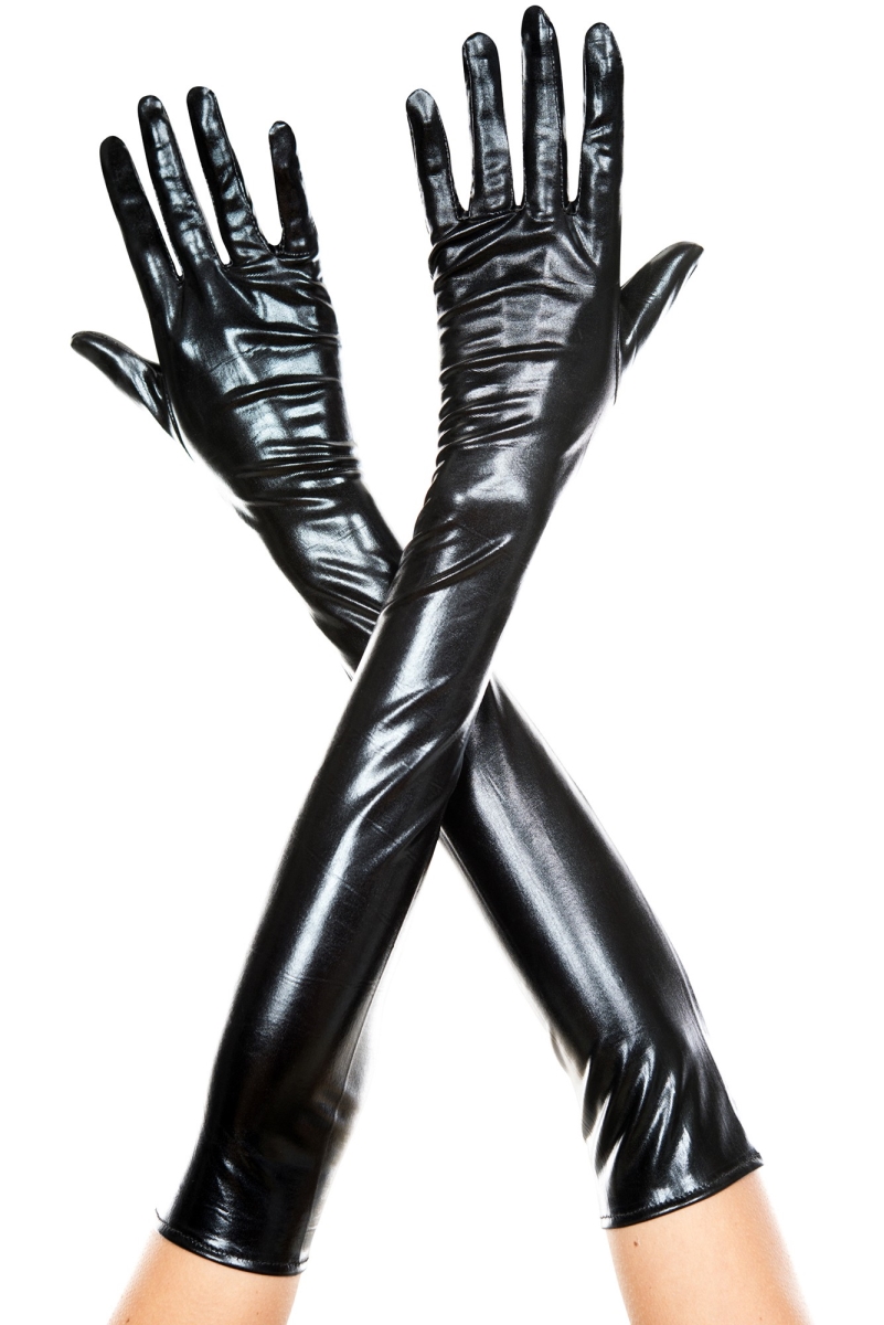 Extra Long Metallic Gloves, Black