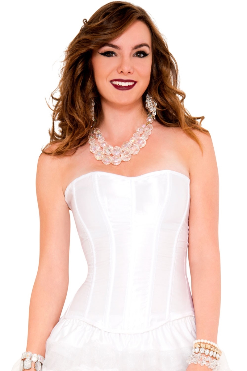 70599-WHITE-SM Corset with Lace Up Back & Side Zipper, White - Small & Medium
