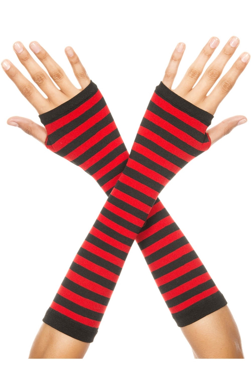 422-BLACK-RED Opaque Stripes Arm Warmer, Black & Red