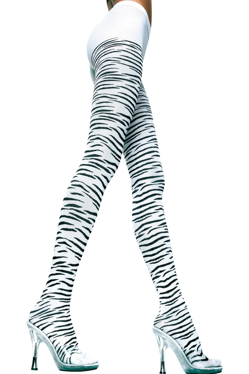 7046-BLACK-WHITE Zebra Design Tights, Black & White