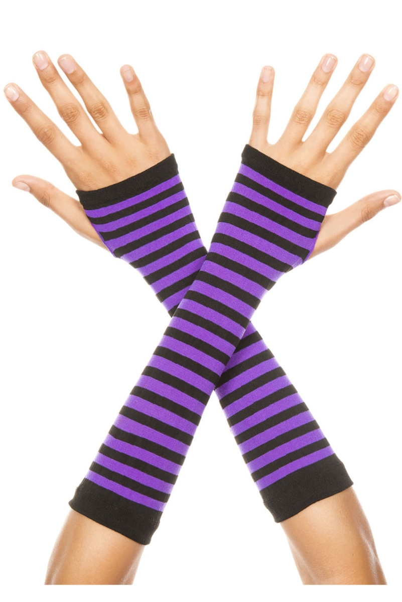 Picture of Music Legs 422-BLACK-PURPLE Opaque Stripes Arm Warmer, Black & Purple