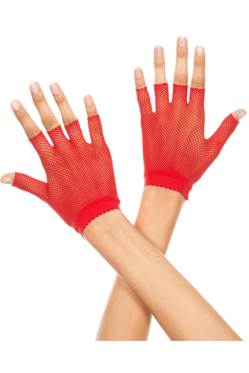 Picture of Music Legs 401-RED Fishnet Wrist Length Fingerless Gloves, Red