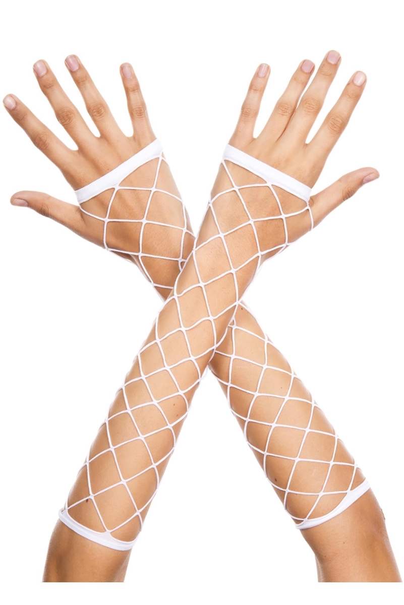 Picture of Music Legs 410-WHITE Big Diamond Net Fingerless Arm Warmer, White