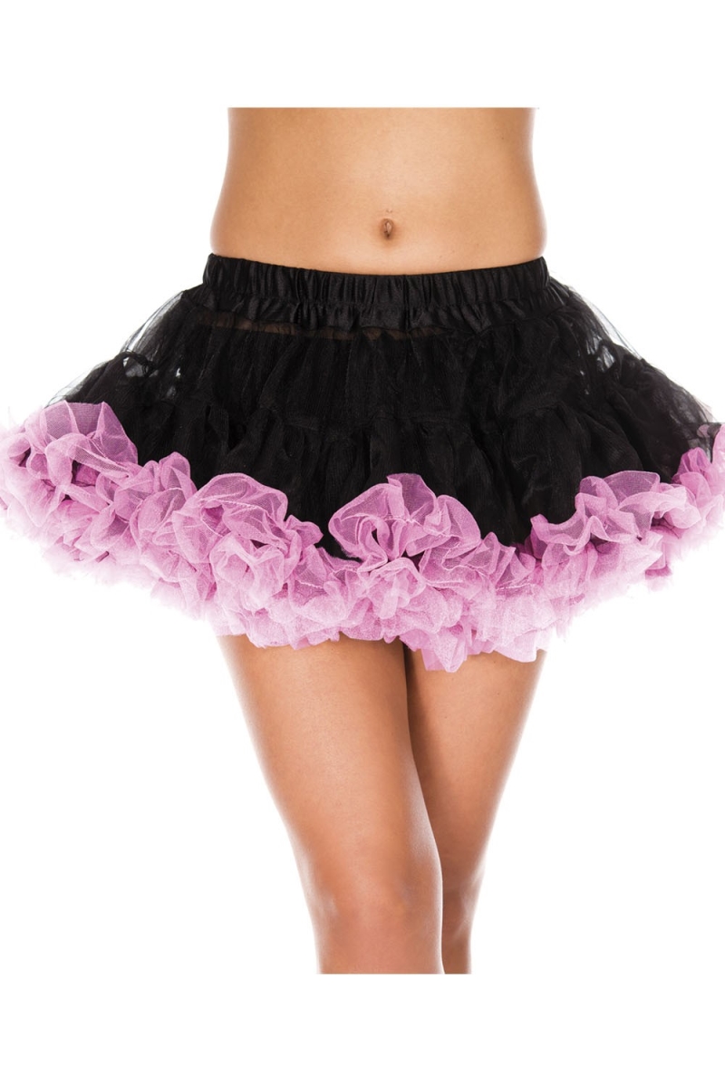 Picture of Music Legs 715-BLACK-PINK Contrast Colored Trim Petticoat, Black & Pink
