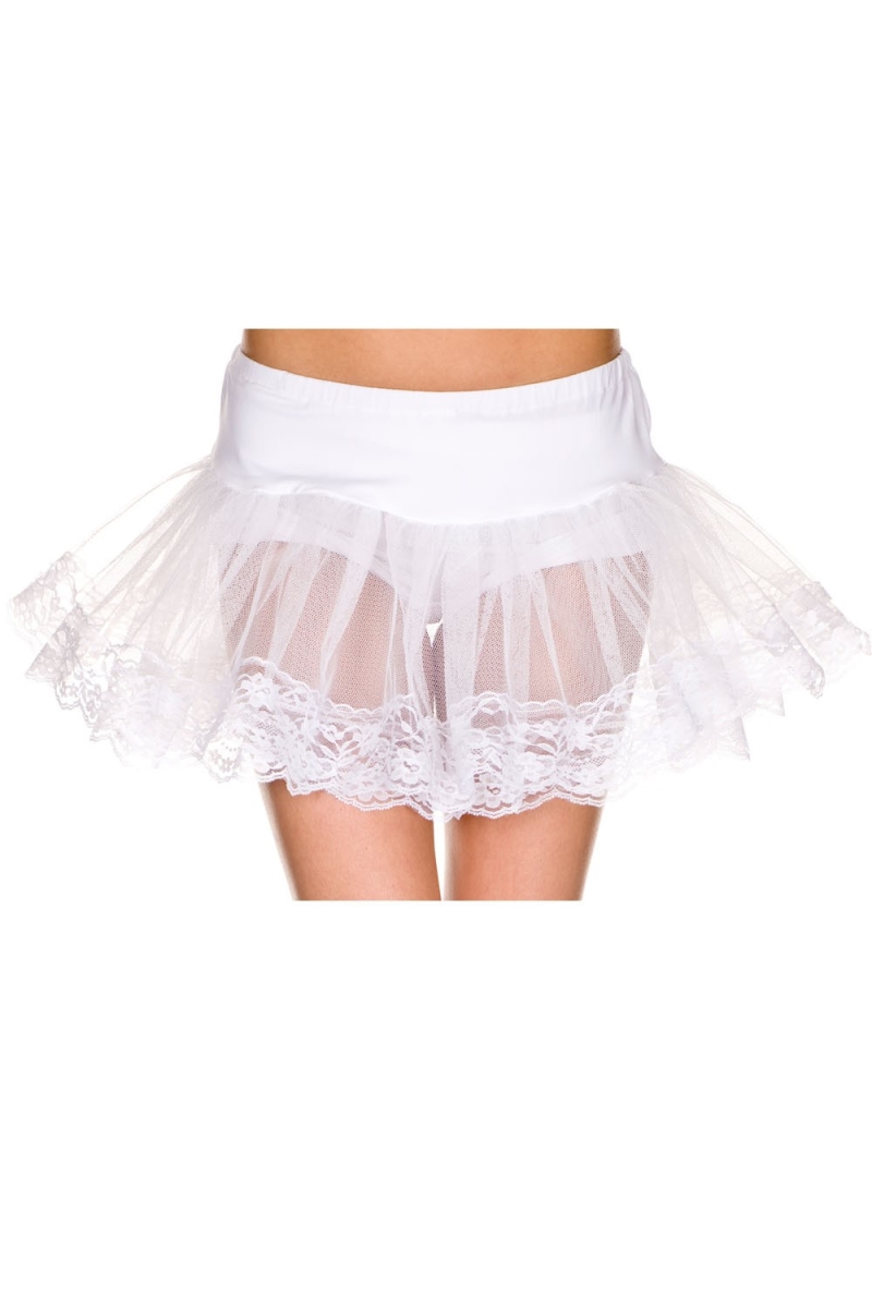 Double Layer Lace Trim Petticoat, White