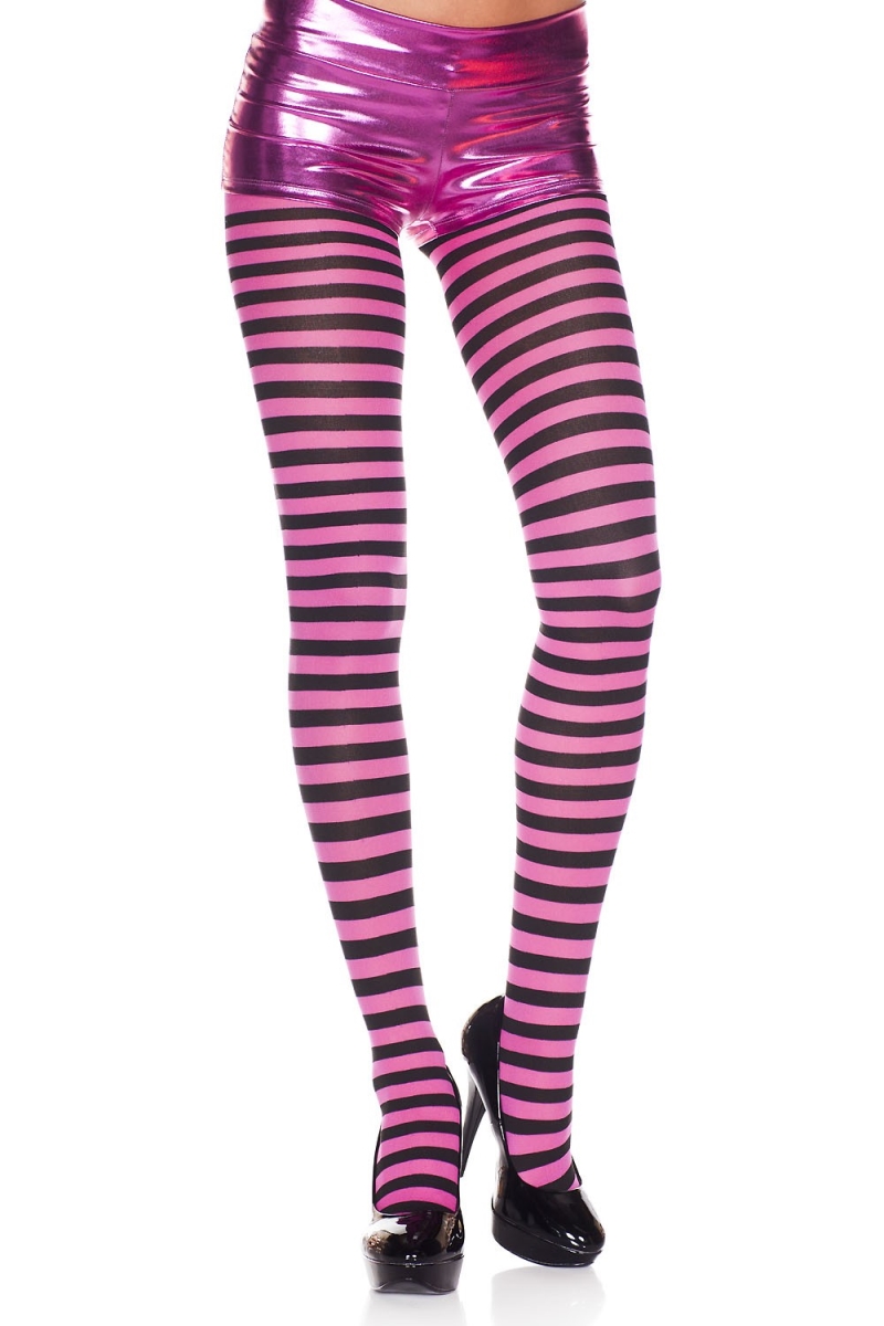7471-BLK-FUCHSIA Striped Tights, Black & Fuchsia