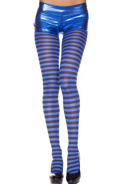 7471-BLK-ROYALBLUE Striped Tights, Black & Royal Blue