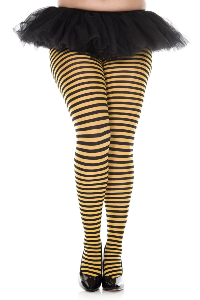 7471Q-BLK-YELLOW Plus Size Striped Tights, Black & Yellow