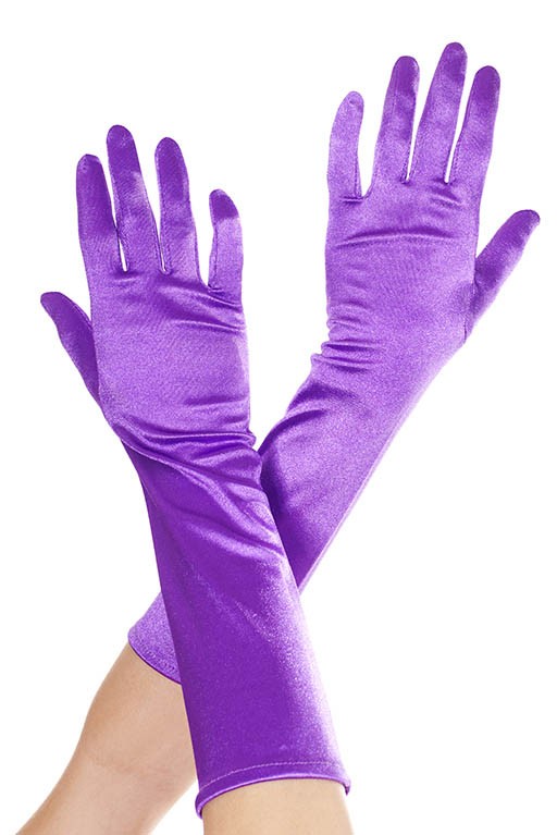 Elbow Length Satin Gloves, Purple