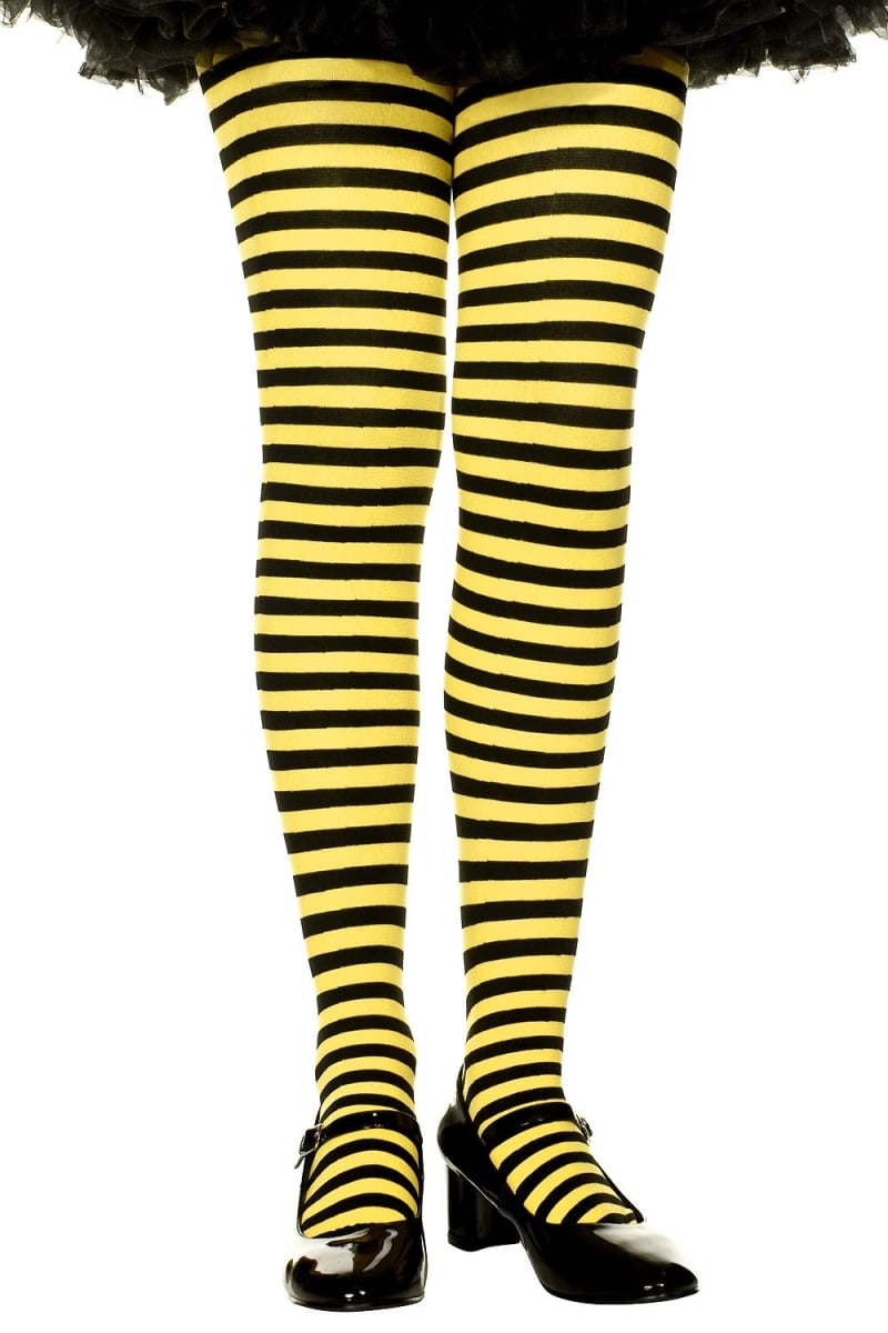 270-BLK-YELLOW-M Girls Striped Tights, Black & Yellow - Medium