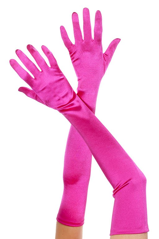 Extra Long Satin Gloves, Hot Pink