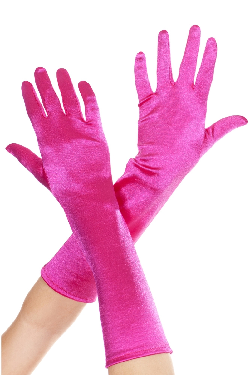 Elbow Length Satin Gloves, Pink