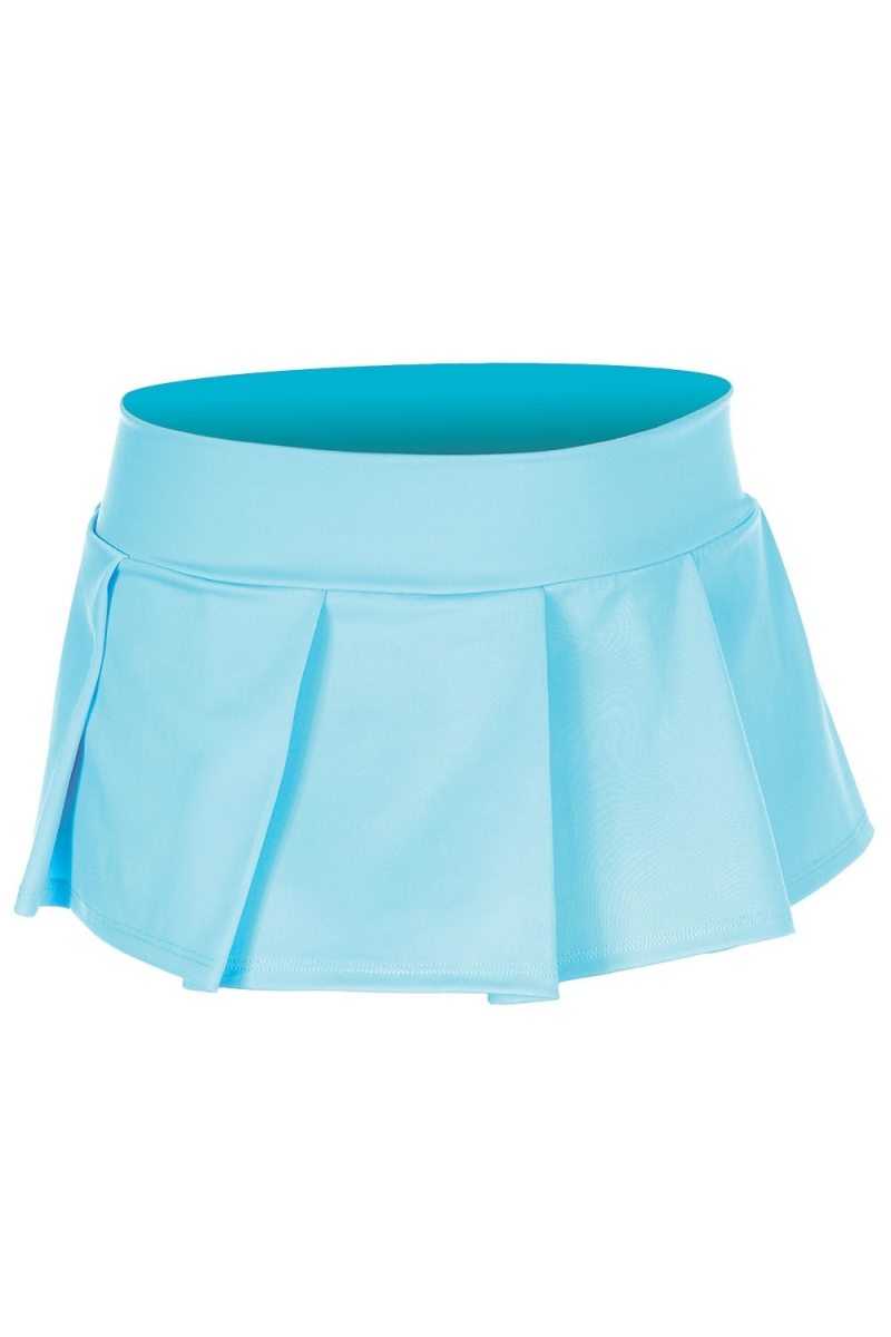 25075-TURQUOISES-M Solid Color Pleated Skirt, Turquoise - Small & Medium