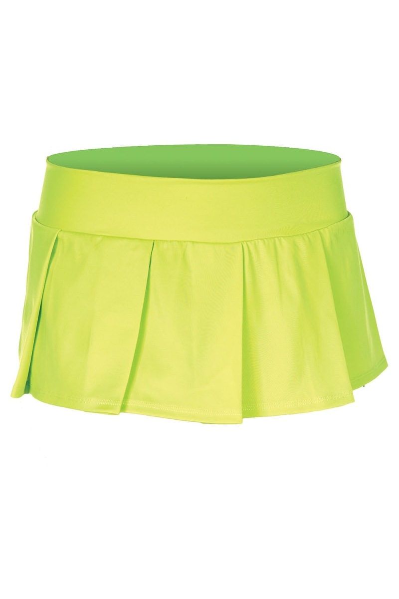 25075-NEONGREENS-M Solid Color Pleated Skirt, Neon Green - Small & Medium