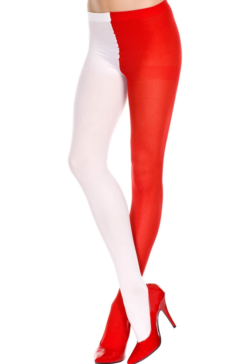 748-RED-WHITE Opaque Jester Tights, Red & White