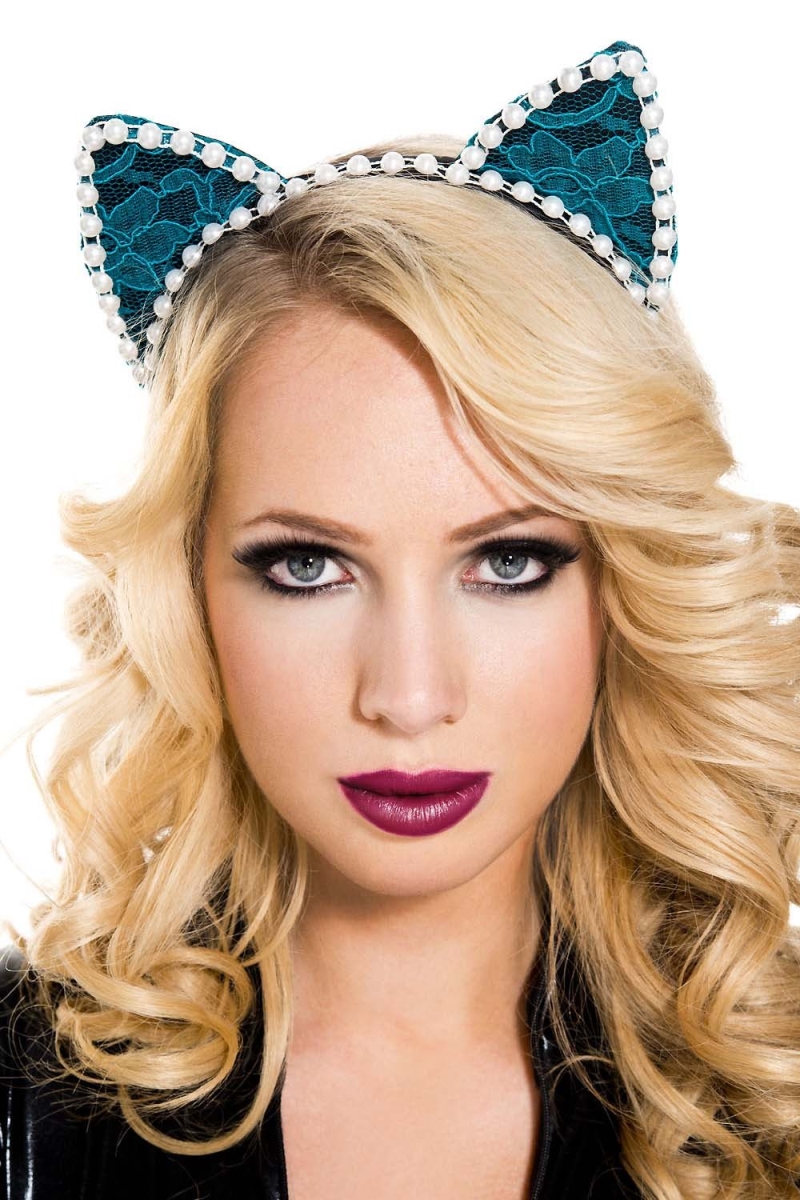 70823-BLUE-WHITE 1 Piece Fuzzy Cat Accessory Kit with Headband Accessory, Blue & White