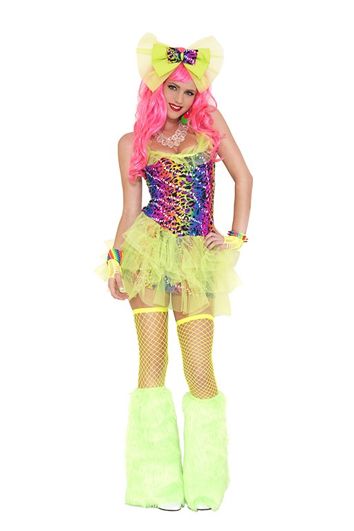 Neon Leopard Print Dress Set - Multi-Color - Small - Includes Gloves