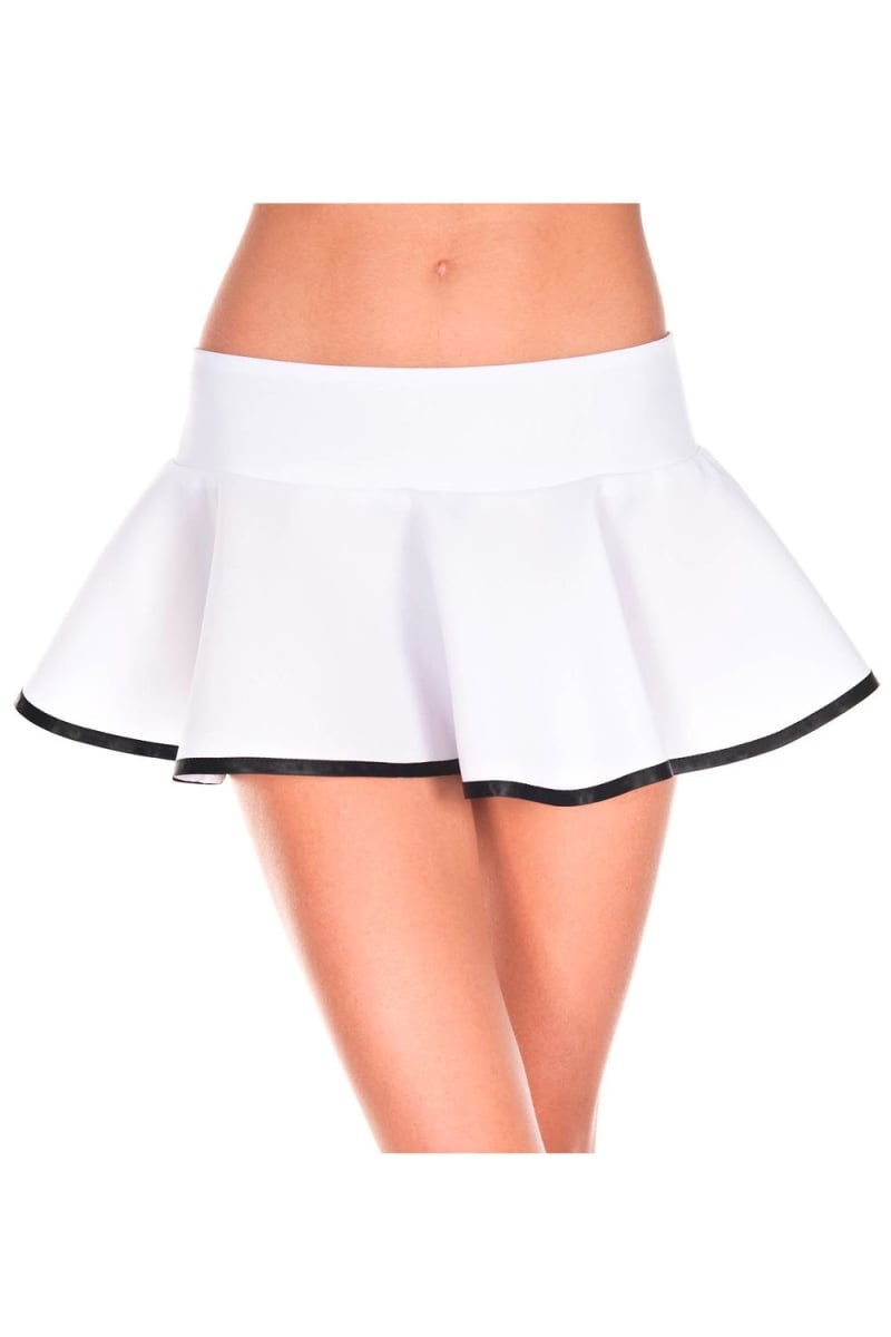 183-WHITE-BLACK Striped Wavy Skirt, White & Black