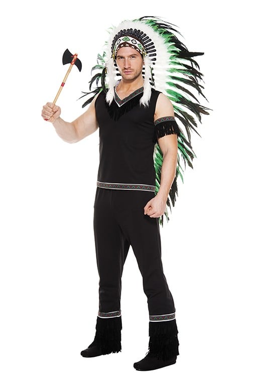76622-L 4 Piece Fringed Sleeveless Top with Trim & Matching Pants with Arm Band & Toy Tomahawk, Large