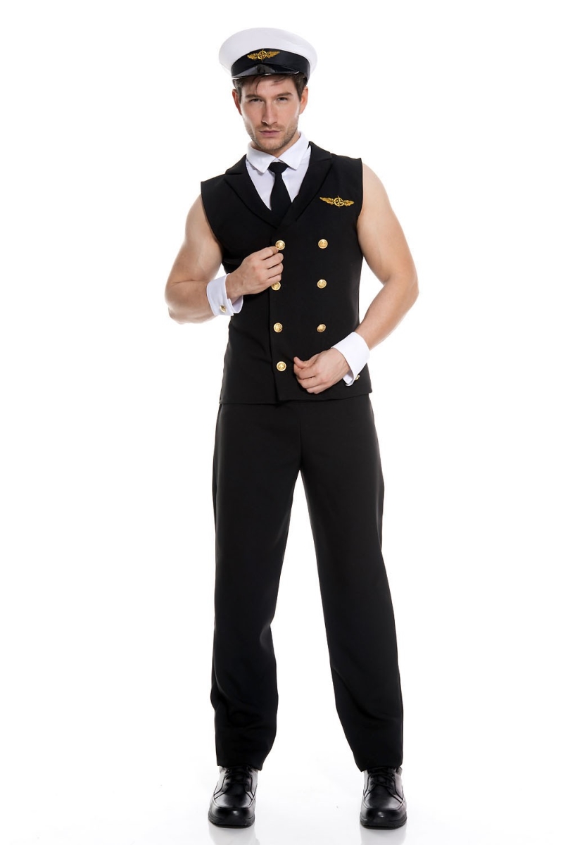 76616-BLACKL 5 Piece Gold Button Vest with Pants, Hat, Tie & Cuffs, Black - Large